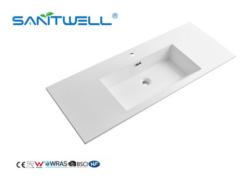 SWJ1200 OEM Easy Clean Acceptable Artificial Stone Basins Matt White Rectangle Shape Semi-Counter Sinks