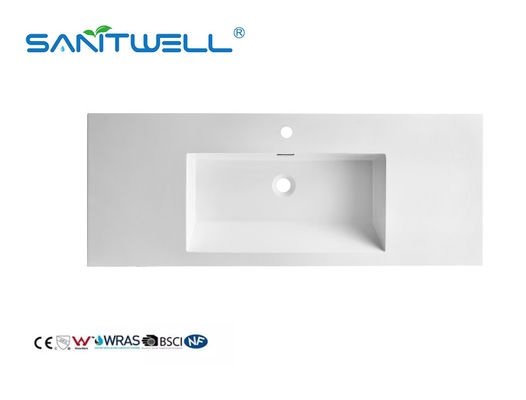 SWJ1200 OEM Easy Clean Acceptable Artificial Stone Basins Matt White Rectangle Shape Semi-Counter Sinks
