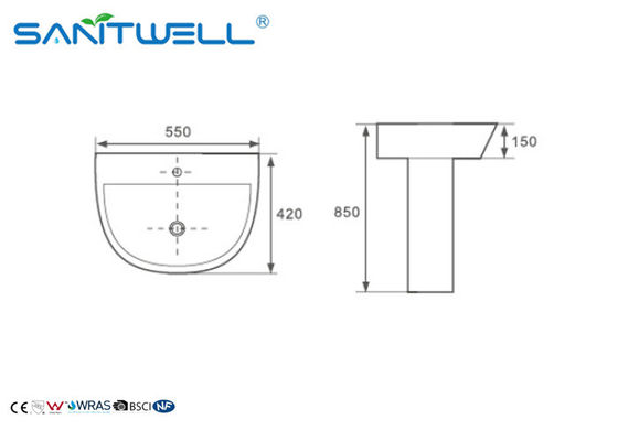 Modern OEM Bathroom Ceramic Pedestal Hand Wash Basin  Temperature > 1280 °C