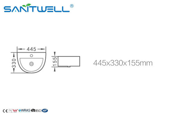 Small counter type hand wash basin wall hanging ceramic white 445*330*155 mm