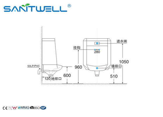 Gravity cleaning bathroom urinal  white ceramic wall hung , men at urinals