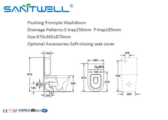 Outlet washdown Close Coupled Toilet for bathroom renovation sep