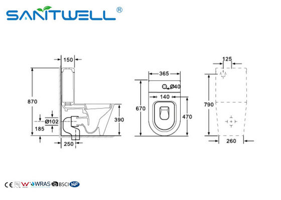 Outlet washdown Close Coupled Toilet for bathroom renovation sep