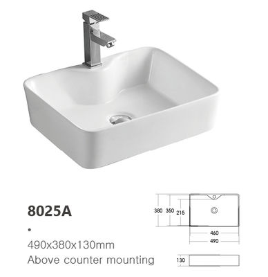 Slim Edge Above Counter Ceramic Hand Wash Basin Sink Vessel Vanity Sink for Bathroom