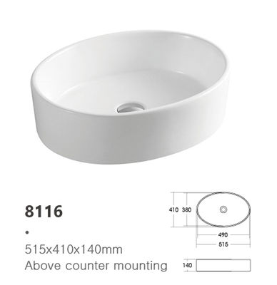 CE Ceramic Oval Shape Hand Wash Basin White Color Bathroom Sink