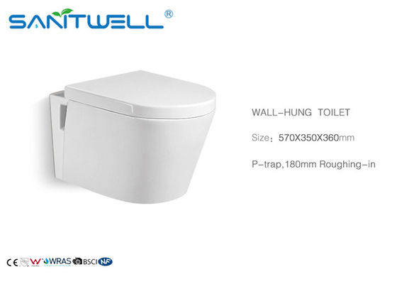 Ceramic Wall Hanging Commode SWC825 / Water Saving Toilets  White Color