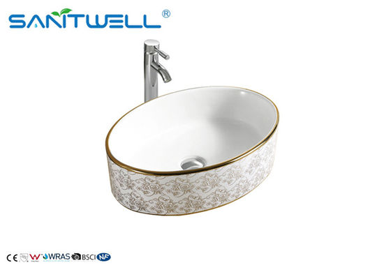 Golden Plating Bathroom Ceramic Basin / Counter Top Art Basin Sink CE Approval