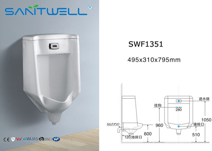 Gravity cleaning bathroom urinal  white ceramic wall hung , men at urinals