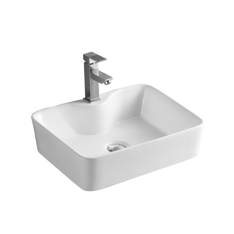 Slim Edge Above Counter Ceramic Hand Wash Basin Sink Vessel Vanity Sink for Bathroom